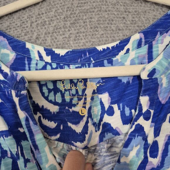 Lilly Pulitzer Women's Sleeveless Serene Blue Tropical Me Print Dev Dress L - Picture 2 of 11